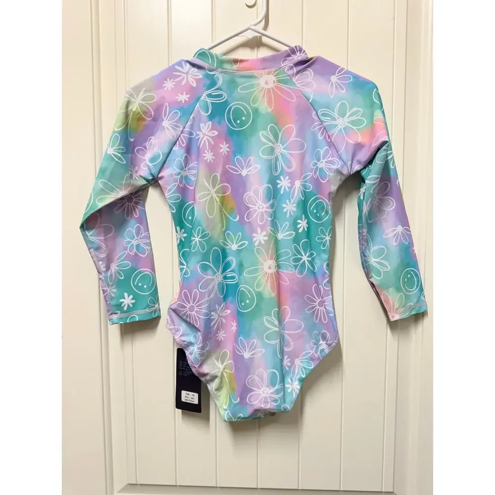 Girls Long Sleeve Swimsuit One Piece with Zip Closure UPF 50+ Rash Guard Size 12